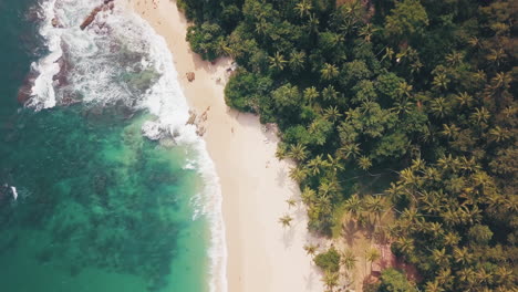 Amanwella-beach-south-coast-of-Sri-Lanka-tropical-paradise-ocean-and-sand-drone-footage