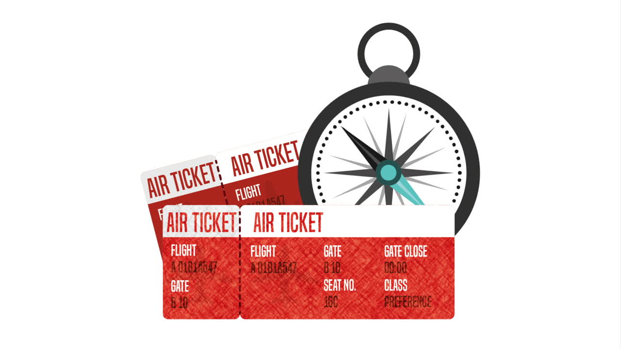 나침반 가이드 애니메이션을 가진 항공권