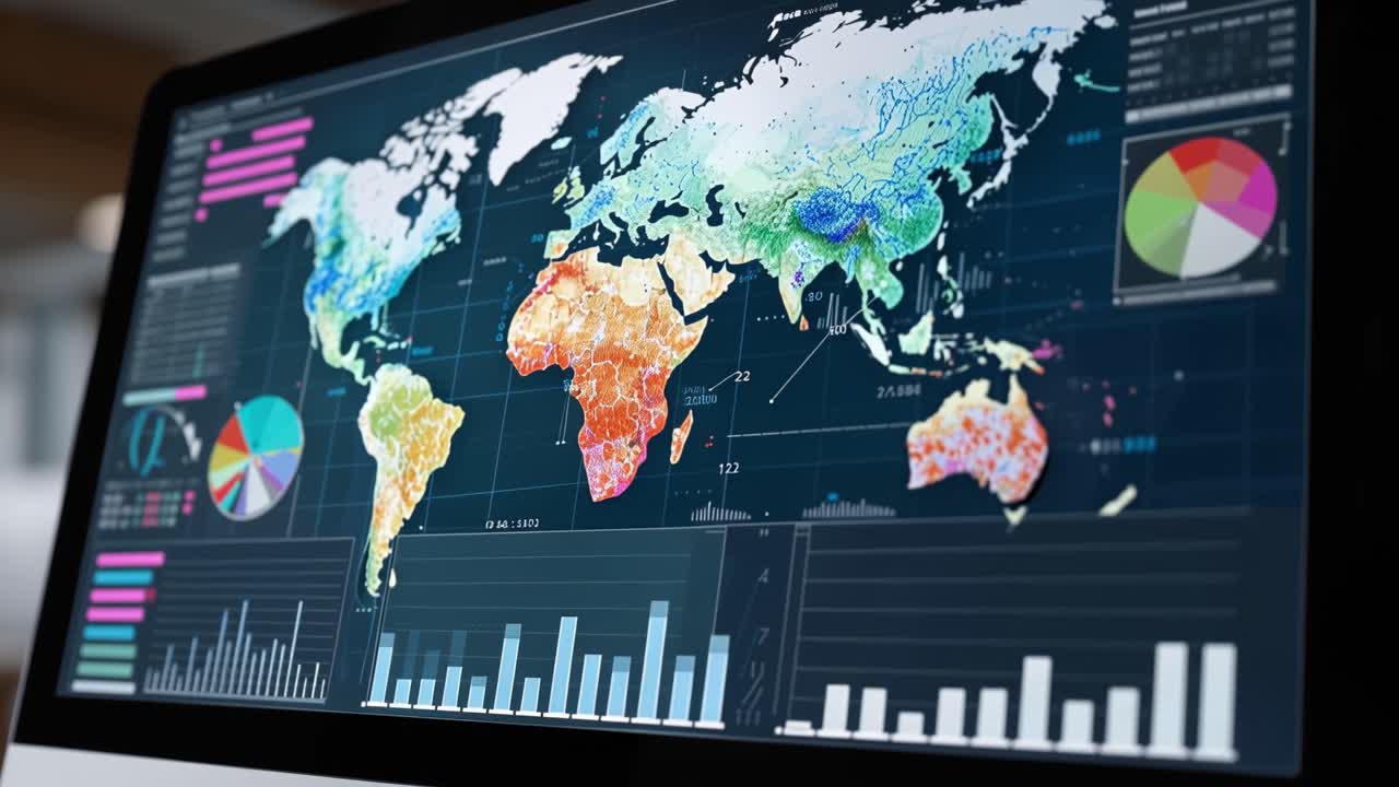 A Modern Computer Displaying an Interactive Global Map with Data ...
