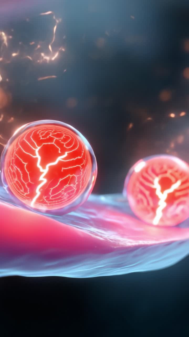 Interazione dinamica di sfere di energia: immagini accattivanti di elementi elettrizzanti che si fondono e si trasformano in uno straordinario spettacolo artistico di colore e movimento.