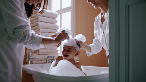 joyful family bubble bath time
