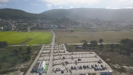 Zoom-on-the-village-of-afife-and-the-amazing-beach-on-a-sunny-day-with-some-clouds