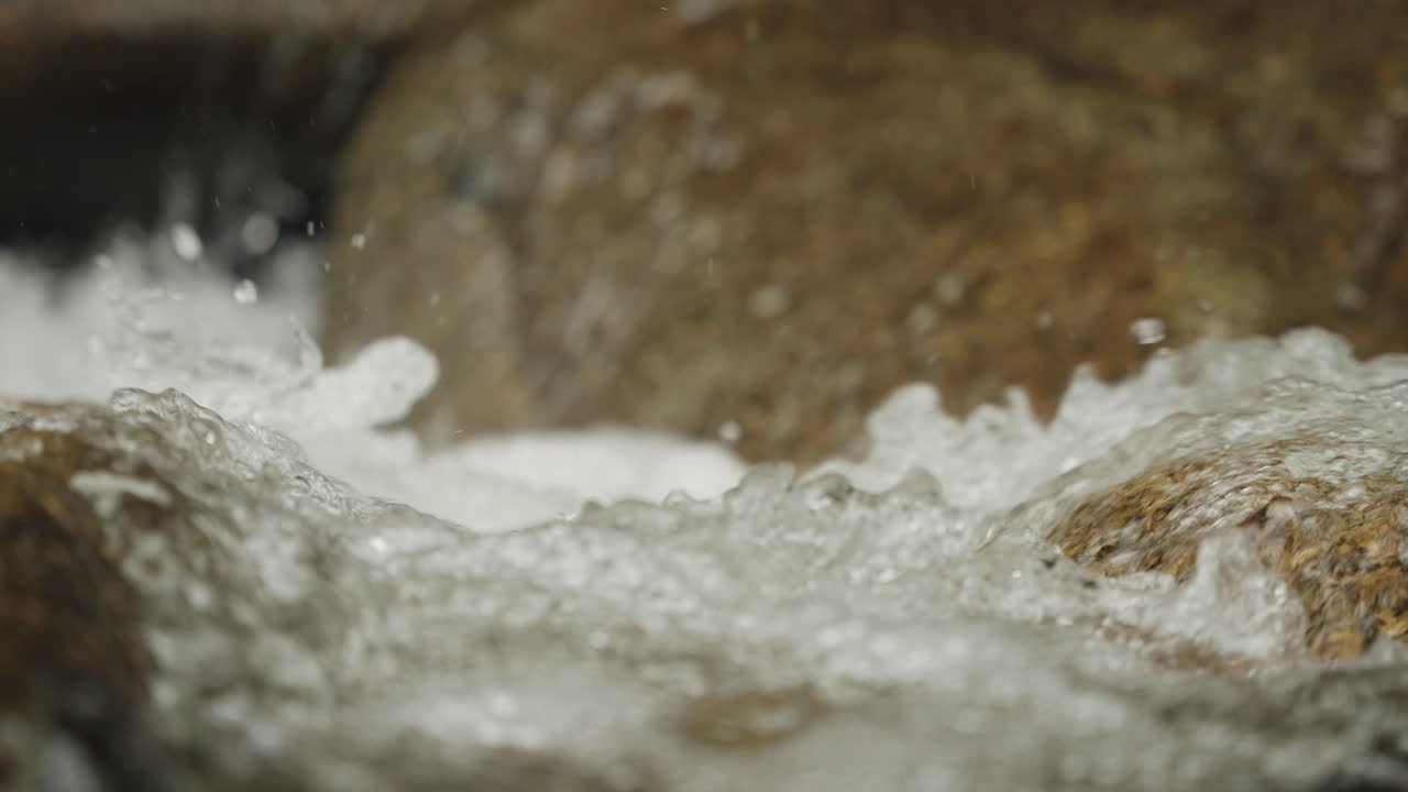 Focus rack of river running through rocks with water flowing 120fps