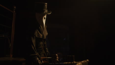 plague doctor in a dark room