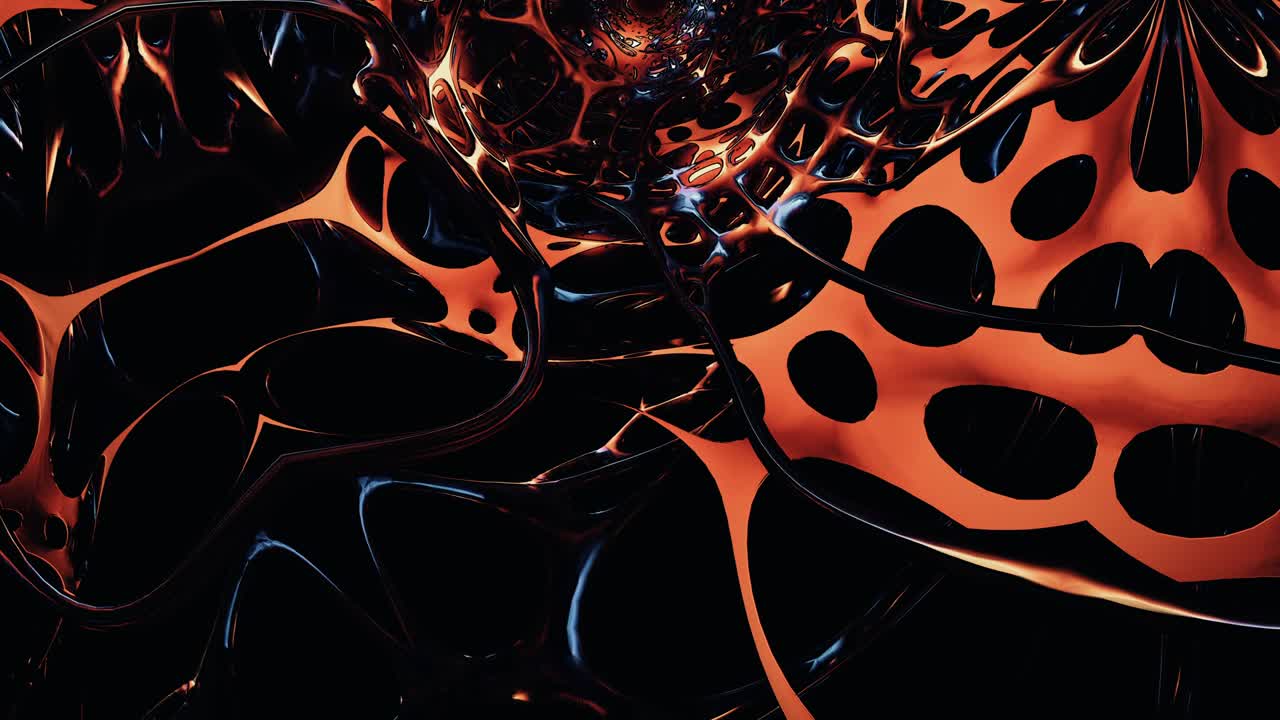 animación abstracta estilo cómic túnel de nido alienígena de oro movimiento de morphing hipnótico. efecto visual de bucle sin fin 4k 3d título de animación de ciencia ficción. realidad virtual ciencia ficción alienígena anidado bucle subterráneo.