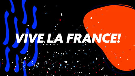 animation of vive la france text with french flag and confetti on black background