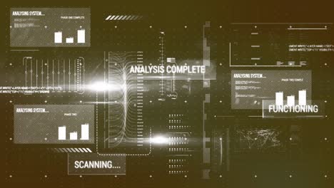 animation of interface with data processing and light spots against grey gradient background