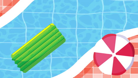 summer season in pool with mat float and umbrella