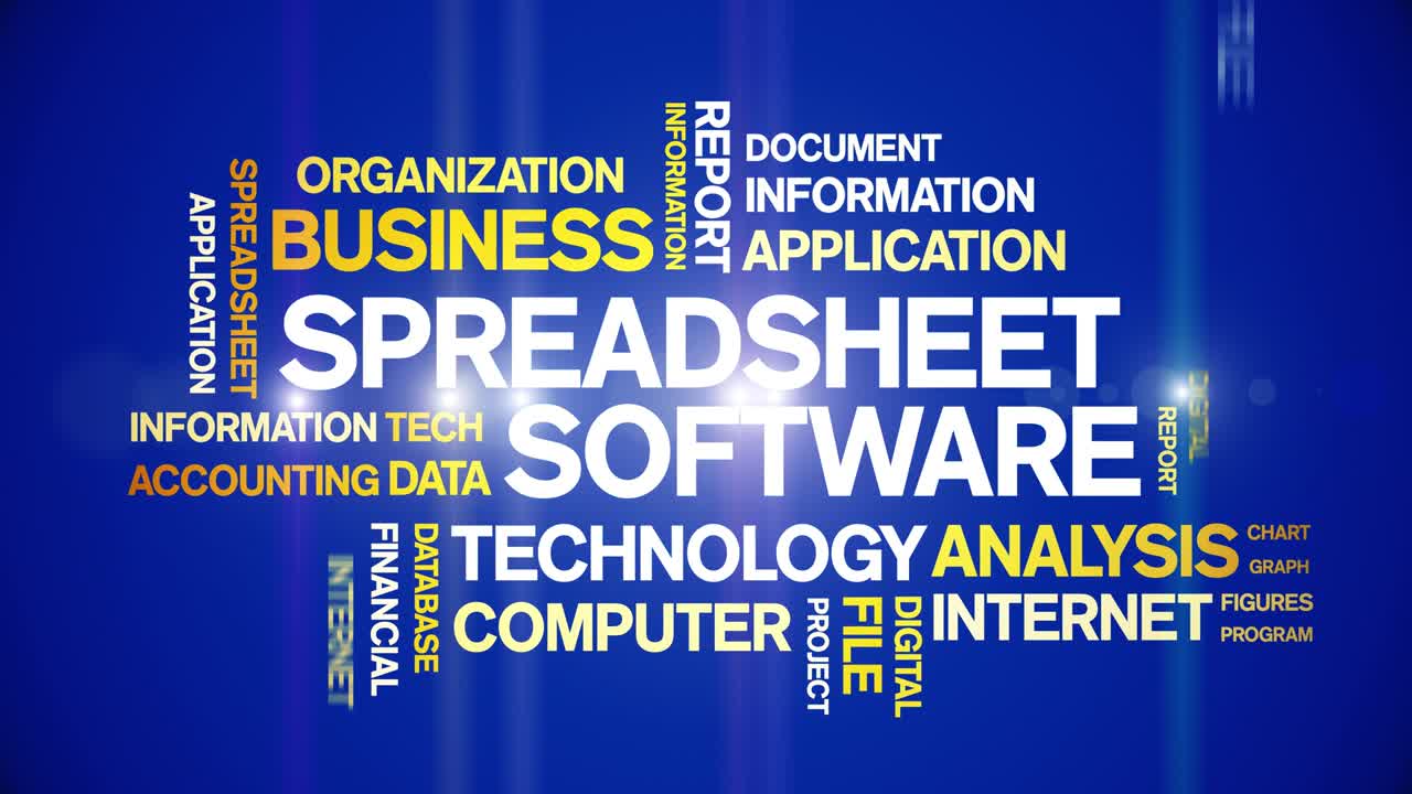 Spreadsheet Software Animated Tag Word Cloud,Text Animation seamless loop.