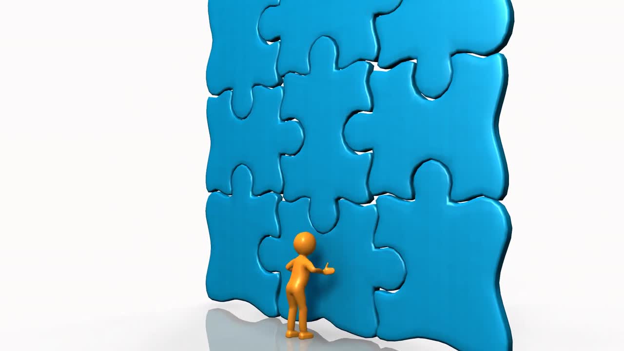hombre 3d completando un gran rompecabezas