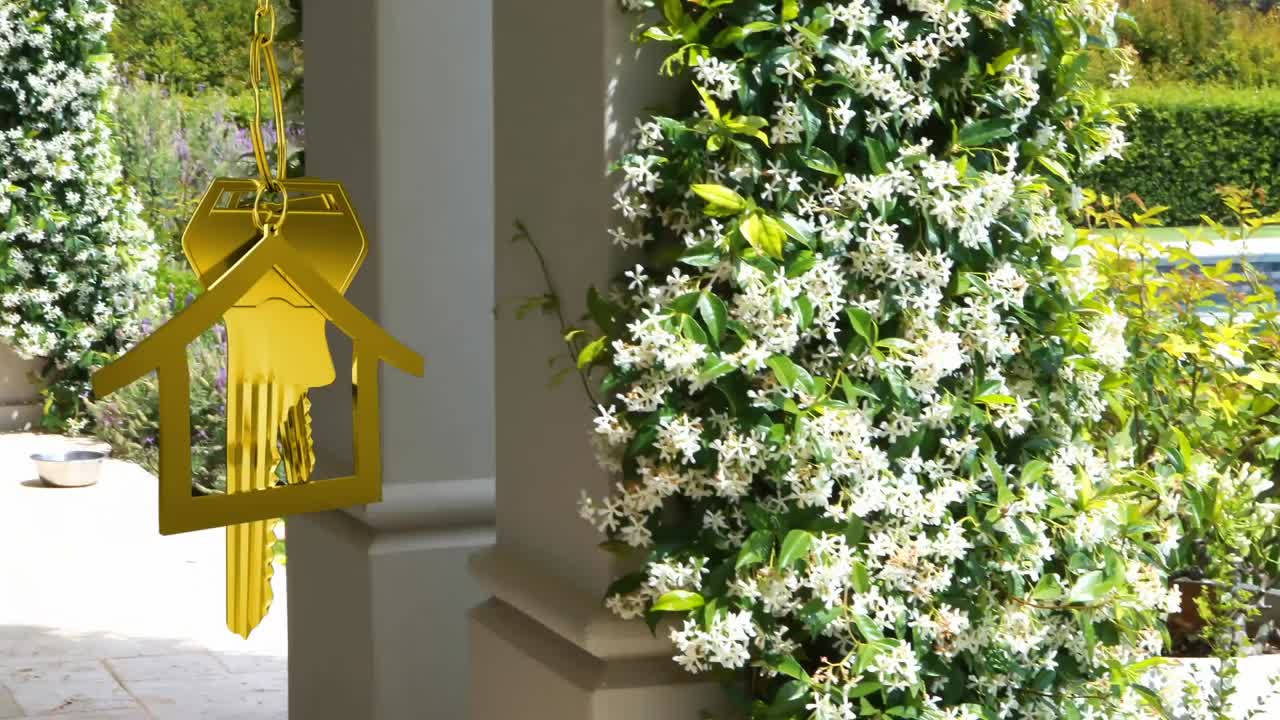 ⁇ 빛이 넘치는 테라스와 정원 위에 집 열 ⁇ 를  ⁇ 고 있는 열 ⁇ 의 애니메이션