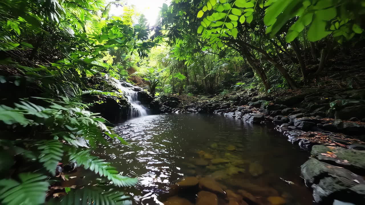 Cascata tropicale in una foresta lussureggiante