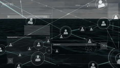 network connections and social monitoring animation over ocean background