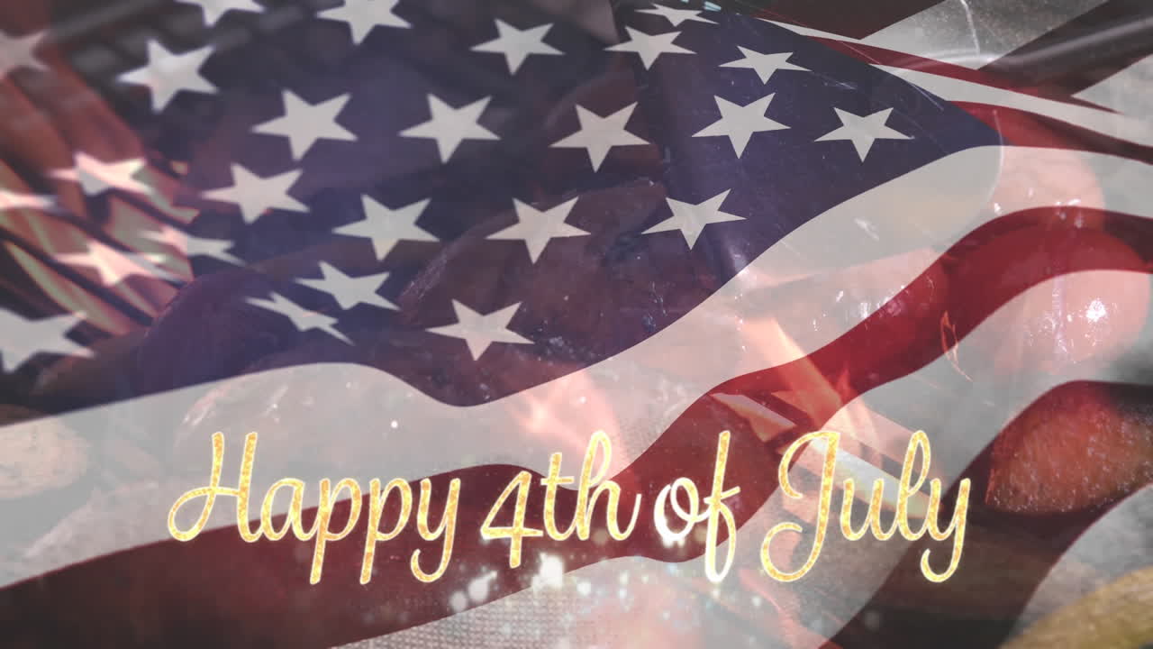 바베큐와 미국 발과 행복한 7월 4일 문자