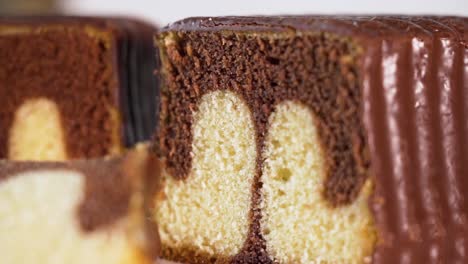 slice of chocolate marble cake, selective focus, close-up