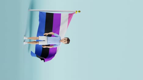 3d render vertical of waving gender fluid pride flag against blue background