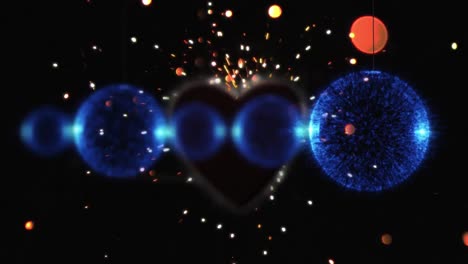 animación de la decoración de navidad sobre el corazón con fuegos artificiales