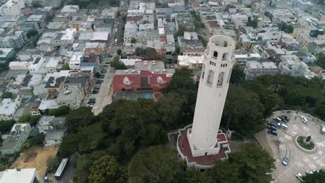 Aerial-view-San-Francisco-California-USA-Coit-Tower-Telegraph-Hill-on-a-cloudy-day
