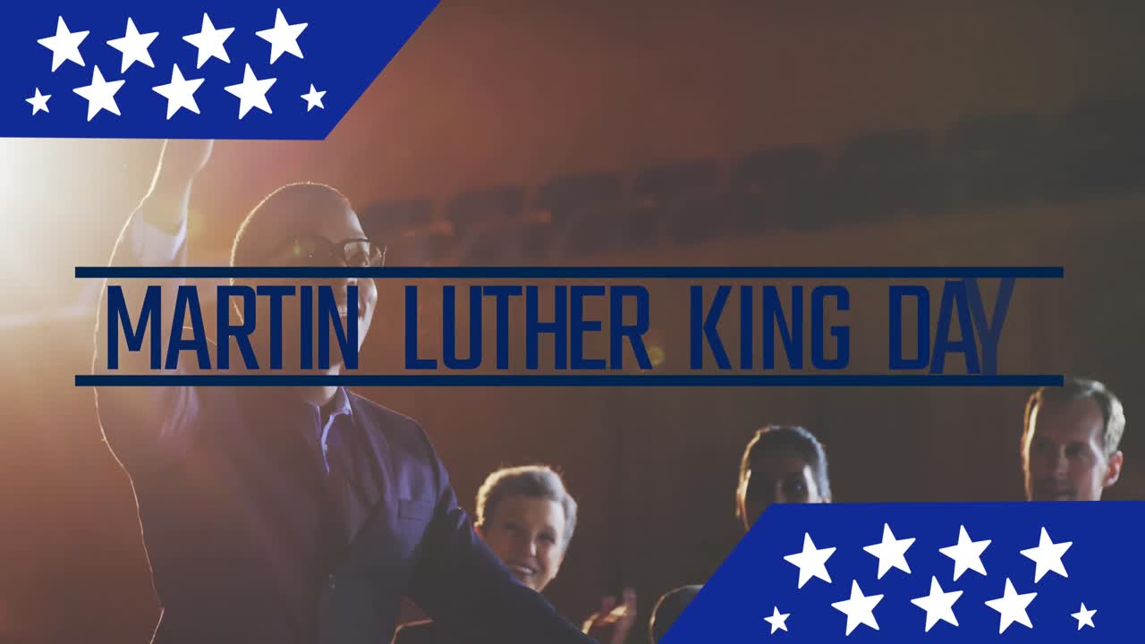 마틴 루터 킹 주니어 데이 문자 배너 아프리카계 미국인 남자가 연설을 하는 것에 대해