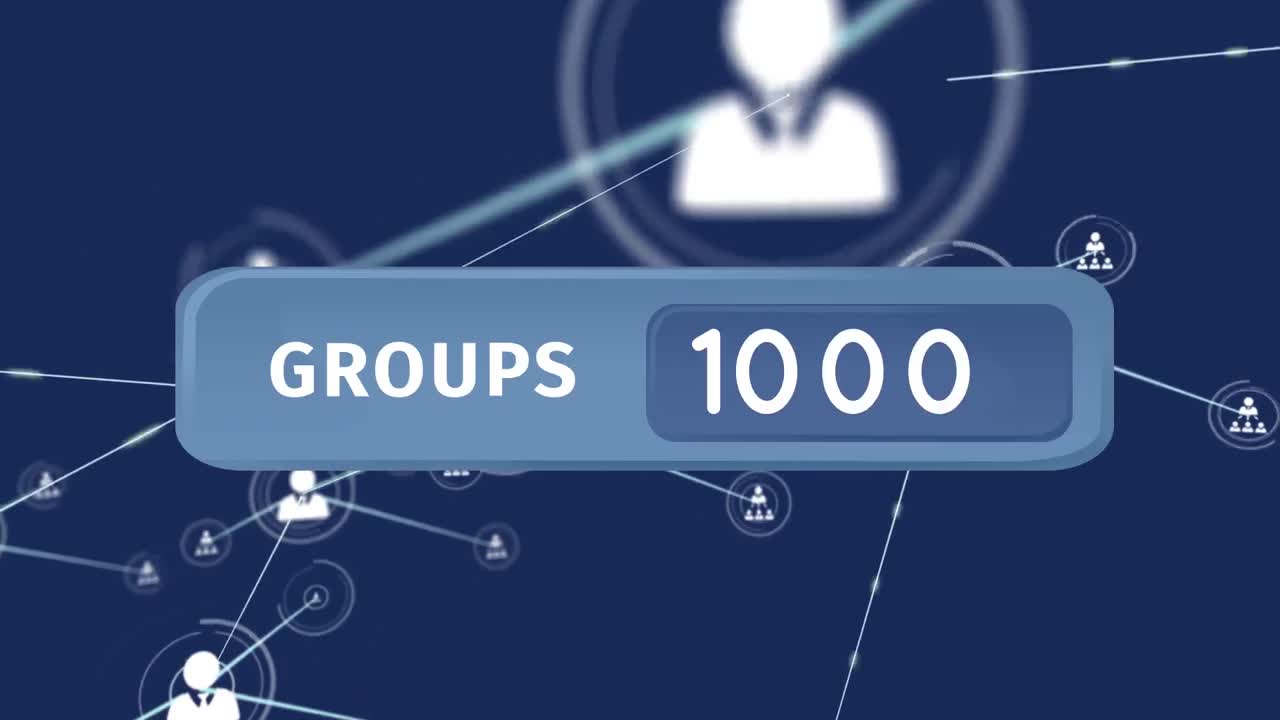 아이콘과 연결의 네트워크를 통해 숫자와 그룹 텍스트의 애니메이션