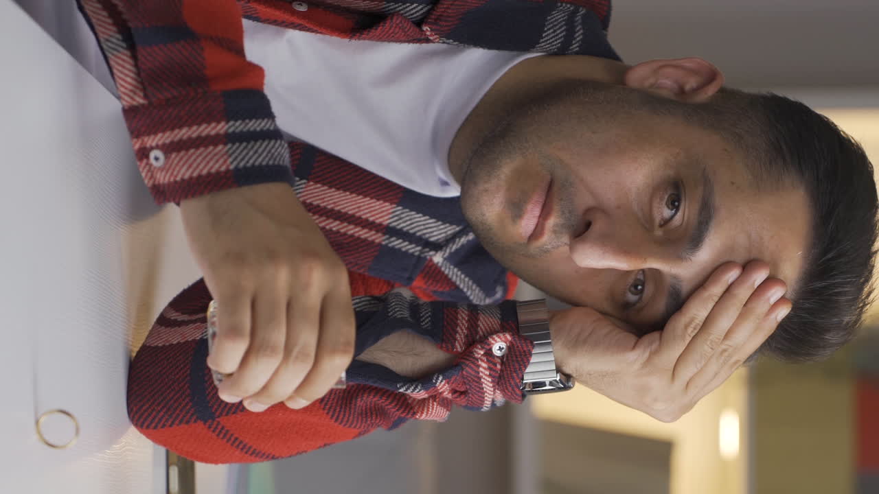 vídeo vertical del hombre que sufrió antes de la ruptura, el final del matrimonio, la separación.