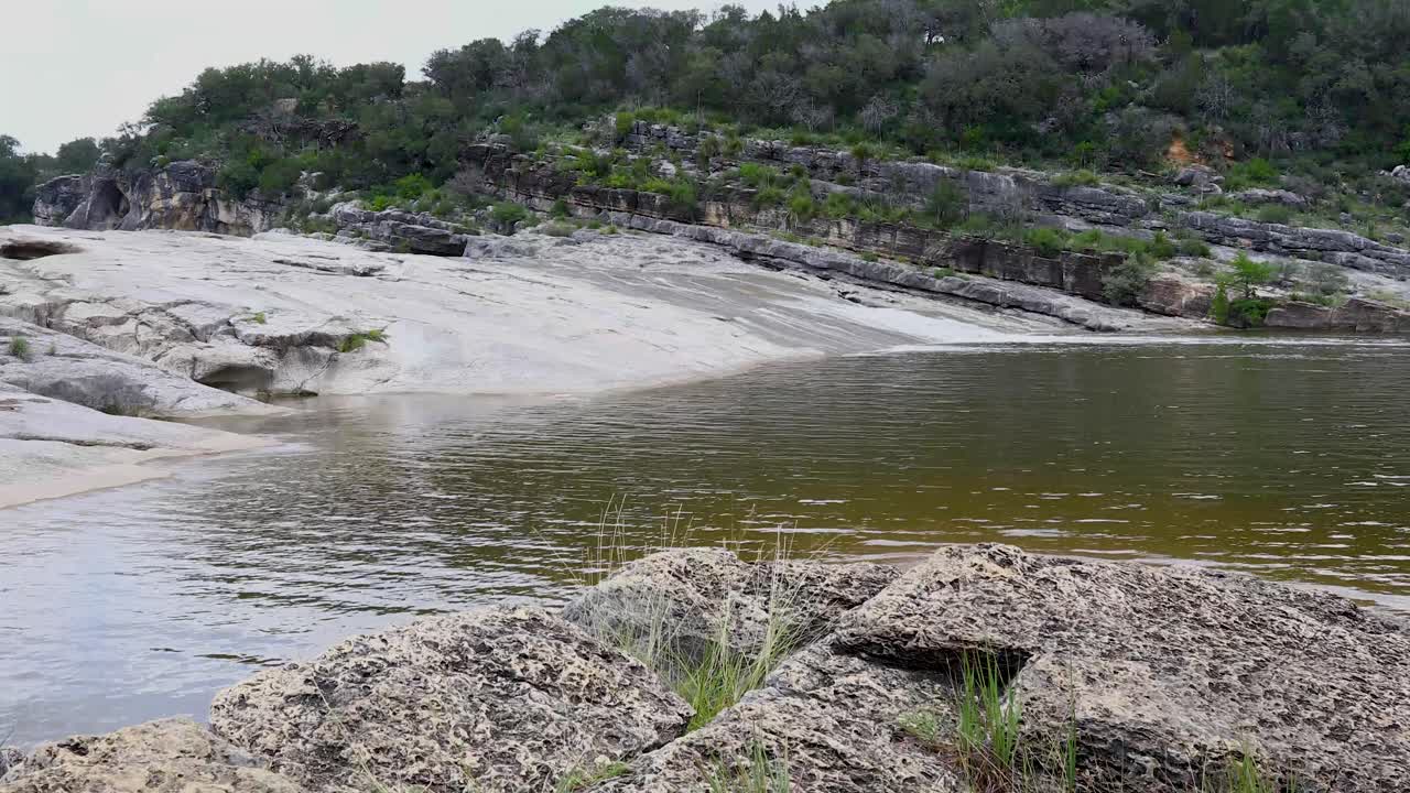 Static video of a pool of water in the Pedernales Falls State Park in Texas. This is a famous state park located near Johnson City in Texas