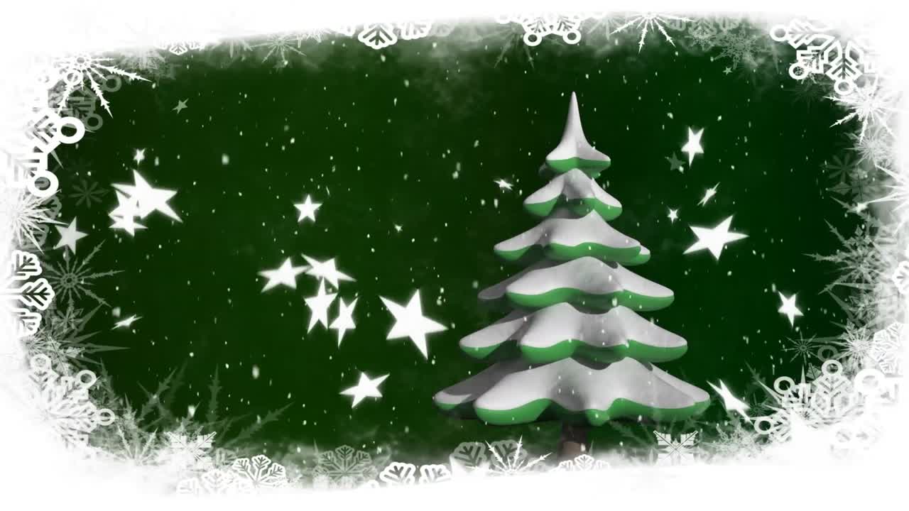 nieve cayendo y árbol de navidad