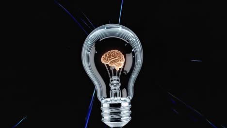 close-up video of a light bulb with a brain inside, set against a dark background