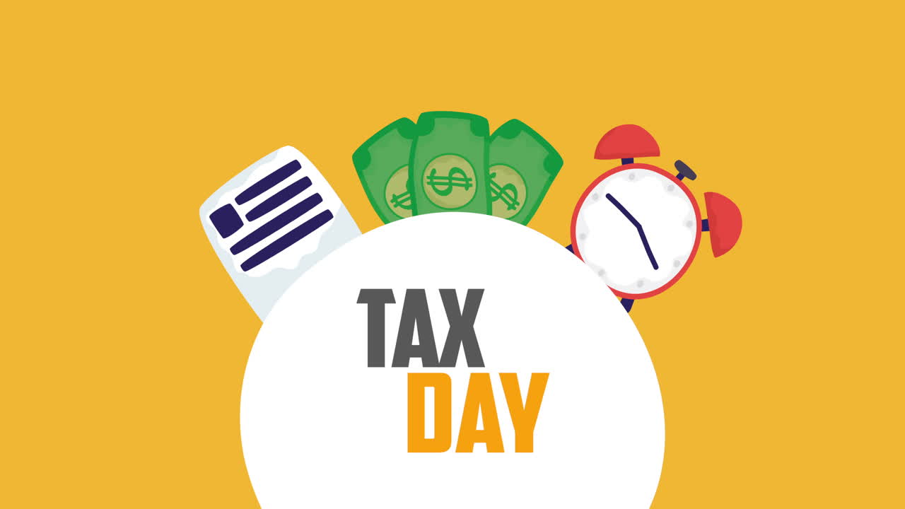 tax day animation with receipt document and alarm clock