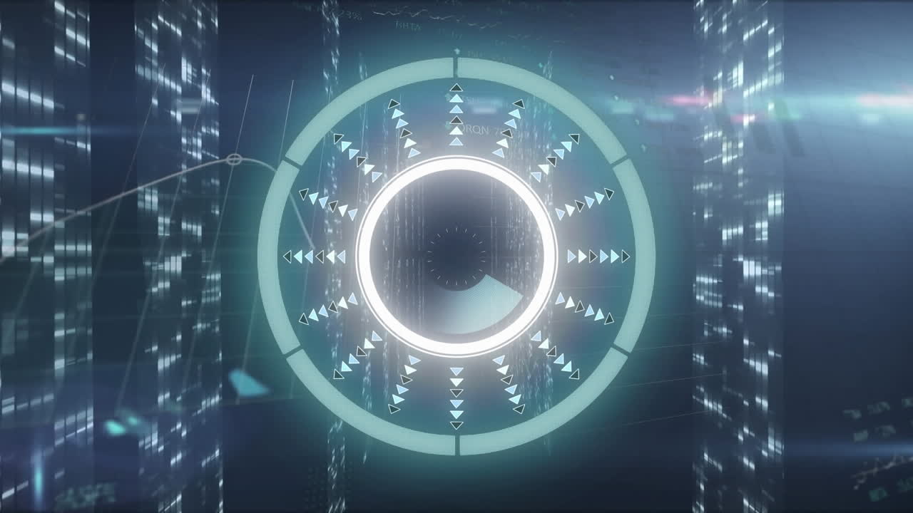 animación del escaneo del alcance y el procesamiento de datos a través de servidores informáticos