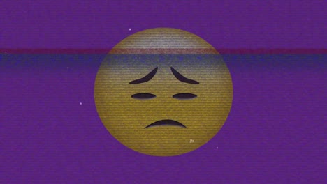 animación del icono de emoji triste sobre la pantalla con ruido