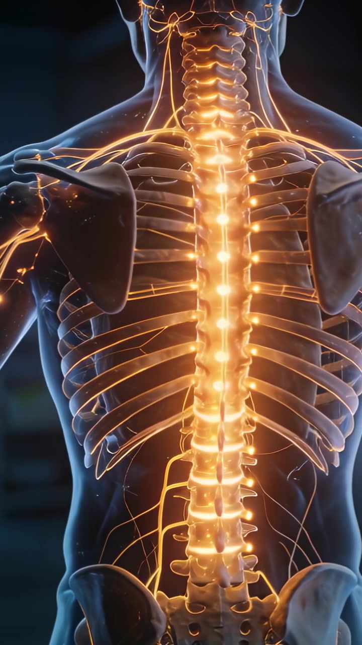 Vertical video: Recentering camera causing 3D torso showing pulsing spine in studio for education