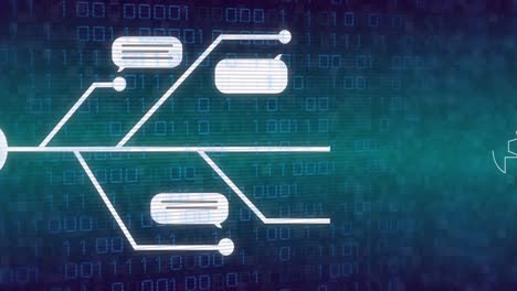 animation of ai data processing over binary coding ai icons