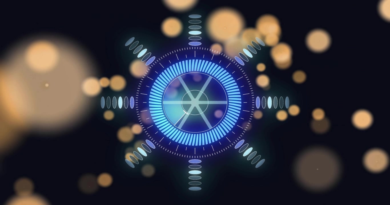 All'inizio del ciclo, un HUD blu centrale che ruota, si illumina, pulsa; bokeh caldo che si sposta per segnalare lo stato dell'interfaccia utente.