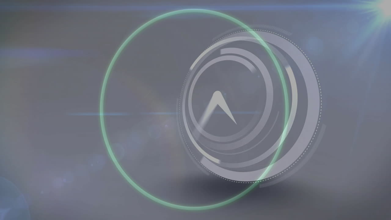 Rotating compass animation with glowing green circle on dark background