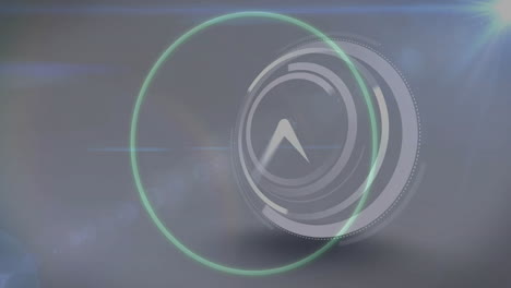 Rotating compass animation with glowing green circle on dark background