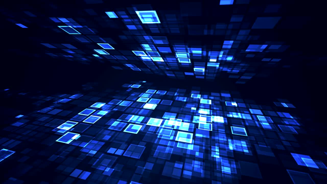Abstract blue flashing rectangle grid perspective motion graphic loop background. Digital technology futuristic animation concept.