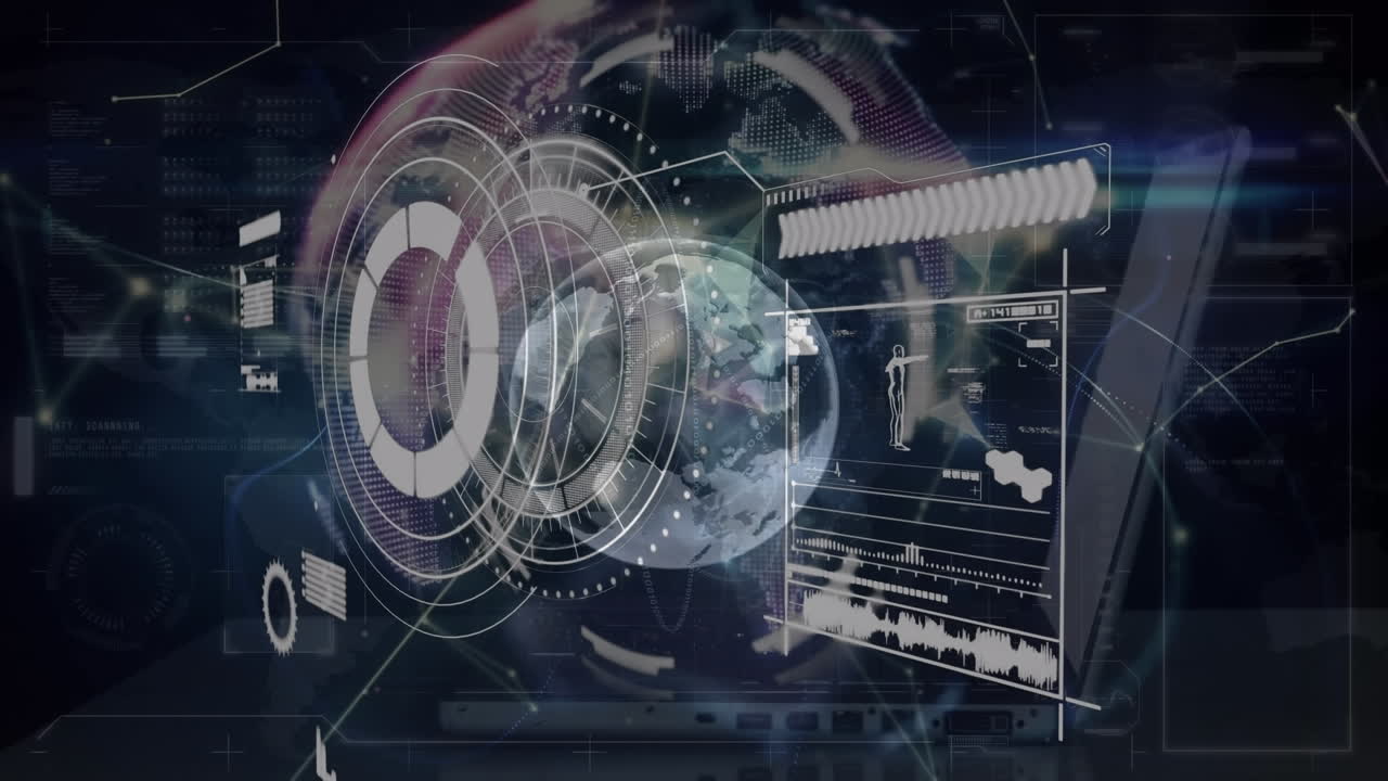 animación del escaneo de alcance sobre el procesamiento de datos y el globo