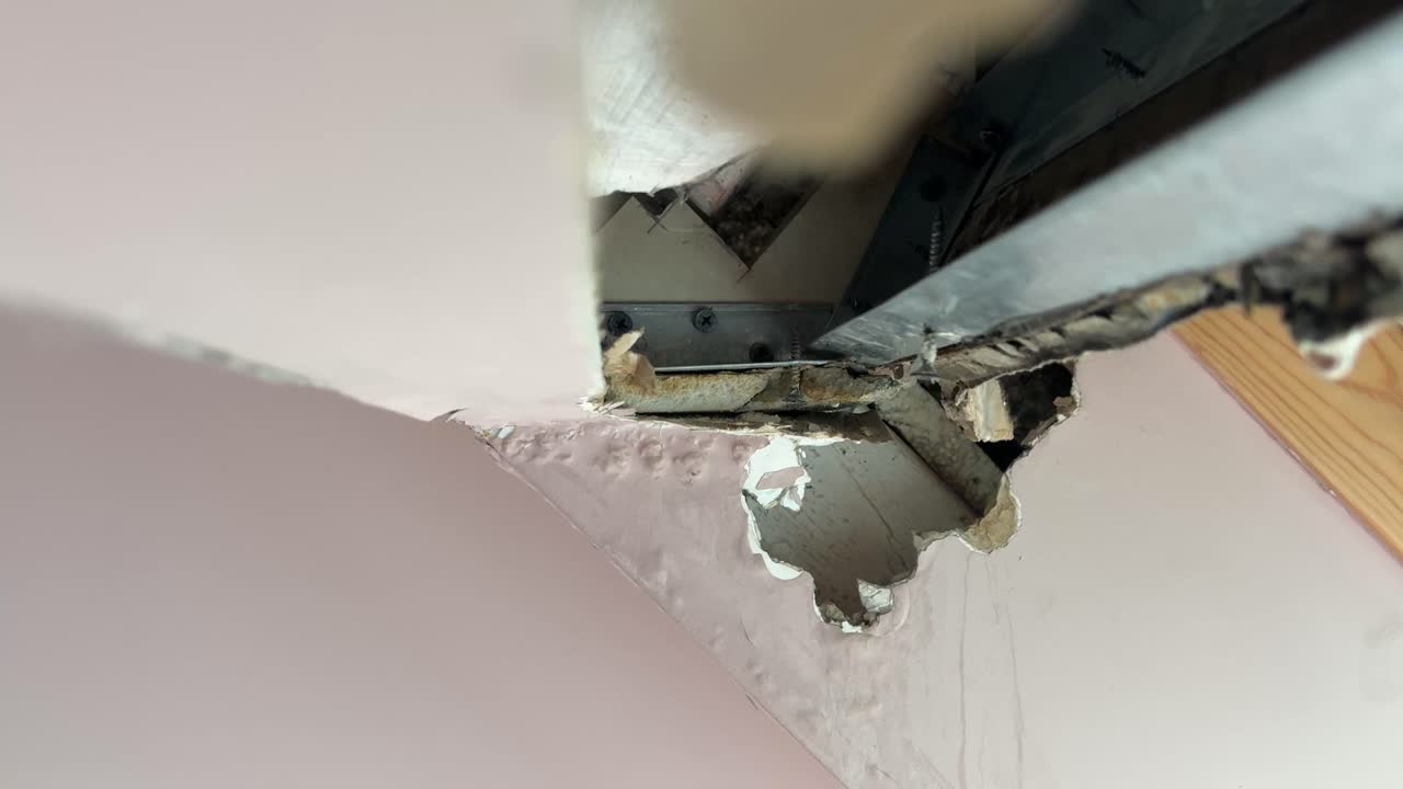 Leak in the roof of an attic in a modern house. Close up