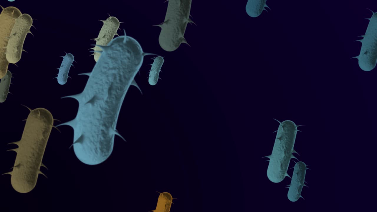 4k 현미경 박테리아 의학적 배경 - 루프, 루프 가능한 박테리아 - 떠다니는 e. coli 박테리아 (박테리아) - 세균 - bacrerium의 3d 애니메이션. spirilla - 박테리아 클로즈업 - 파스텔 색
