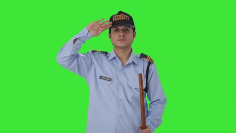 Indischer-Sicherheitsbeamter-Grüßt-Jemanden-Auf-Grünem-Bildschirm
