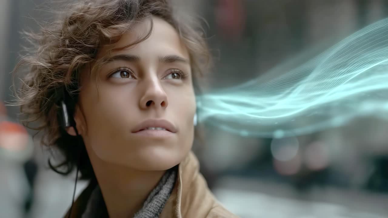 mujer escuchando música con auriculares