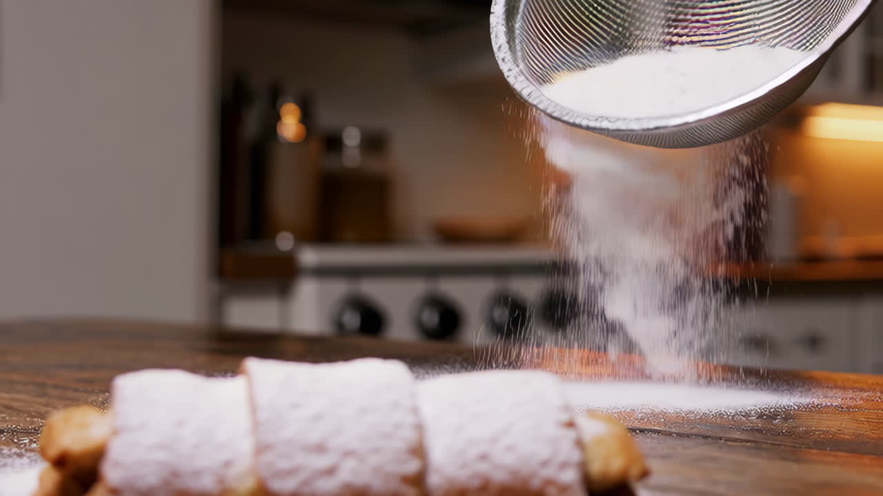 Sprinkling Powdered Sugar on Apple Strudel