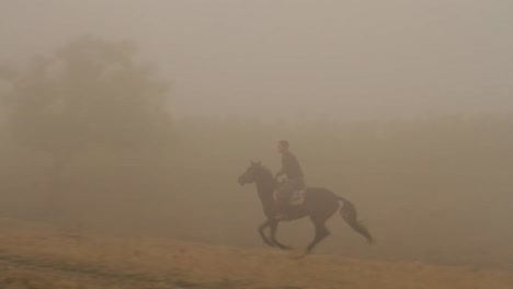 man on horse in dense fog