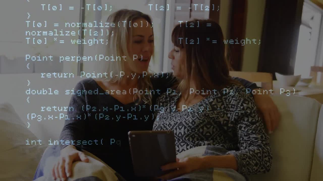 Animation of data processing over caucasian women using tablet