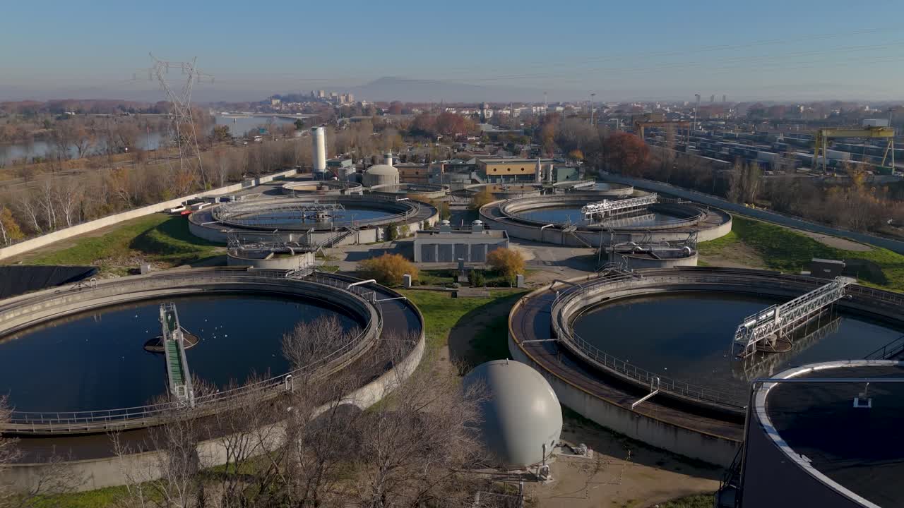 Aerial fly-over Avignon Wastewater Plant and Biogas Production, France