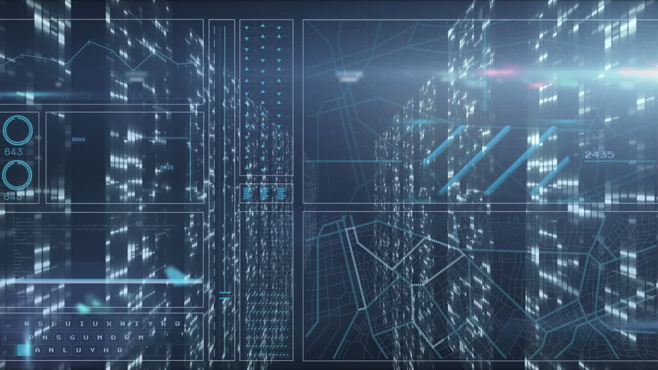 Animations of data processing on dark background