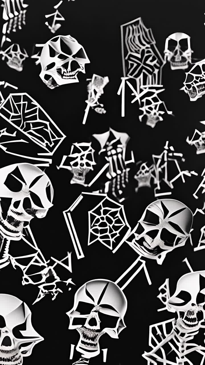 хэллоуинские черепа и скелеты с паутиной на черном фоне