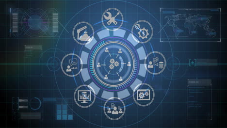 animation of technology and business process automation with digital interface icons