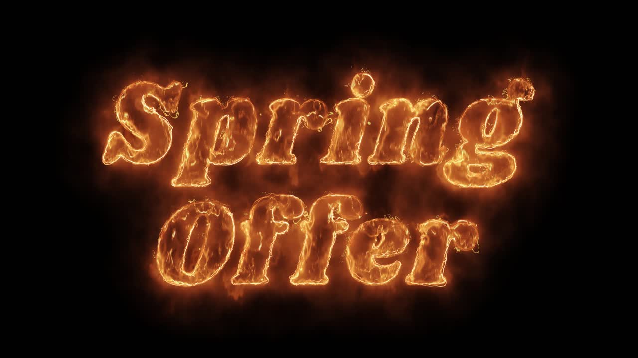 Spring offer word hot animated burning realistic fire flame and smoke seamlessly loop animation on